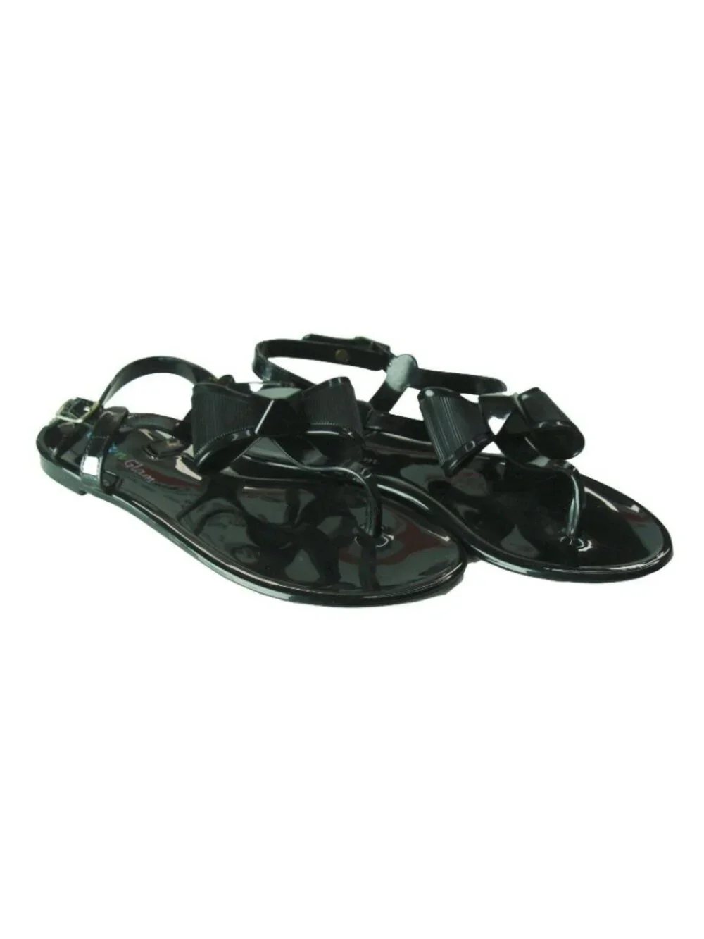 Glitzy Glam Womens Black Bow Jelly Sandals